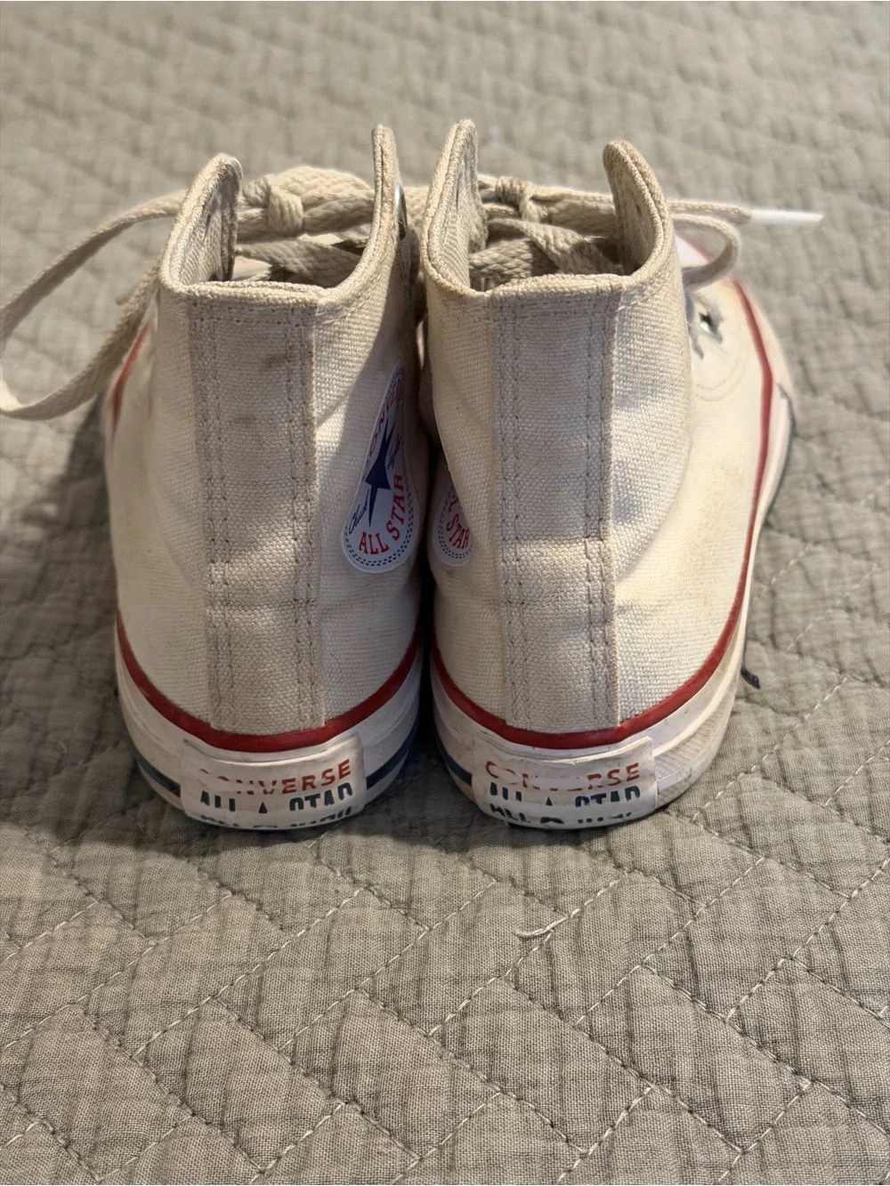Converse Kids High-Top Sneakers in Off-White with Red Trim (need a good wash)